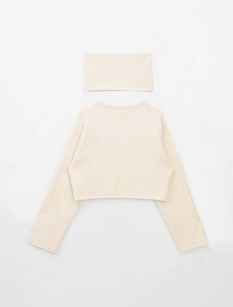Long Sleeve Soft Knit Top beige back