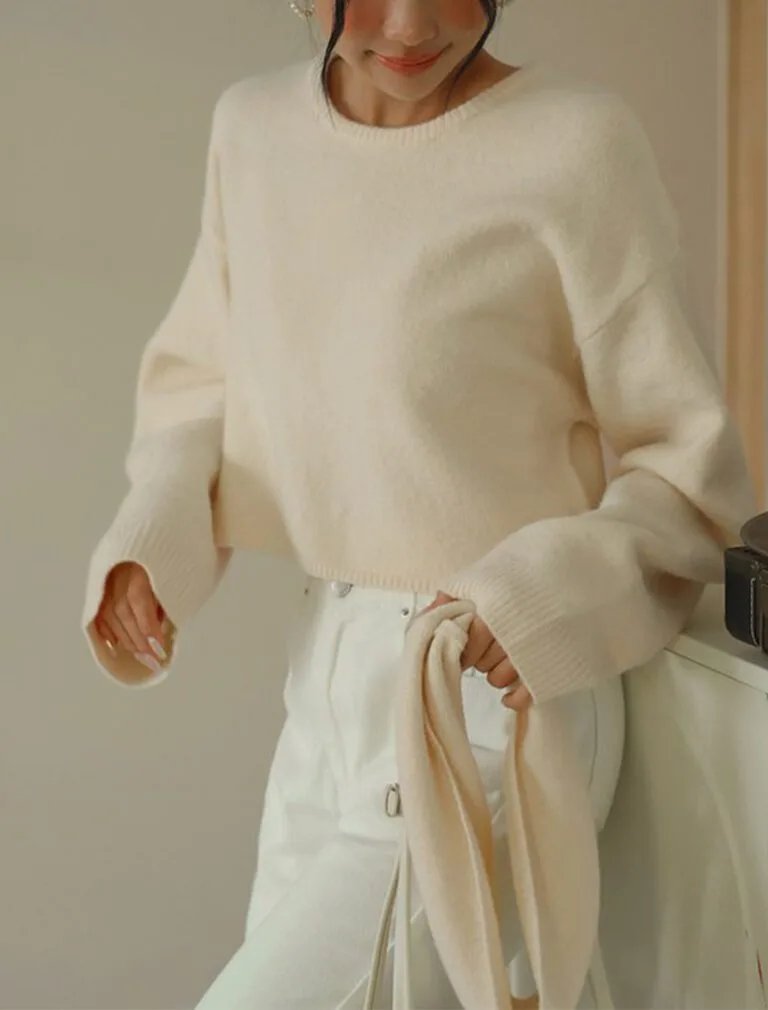 Long Sleeve Soft Knit Top beige front 1