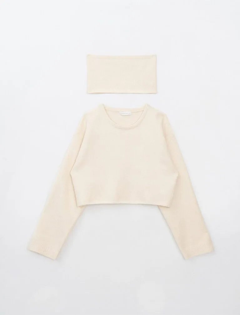 Long Sleeve Soft Knit Top beige front