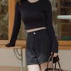 Matte Suede Shorts black front 1