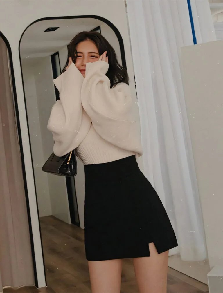 Minimalism High-West Slimming Slit Skort black front 2