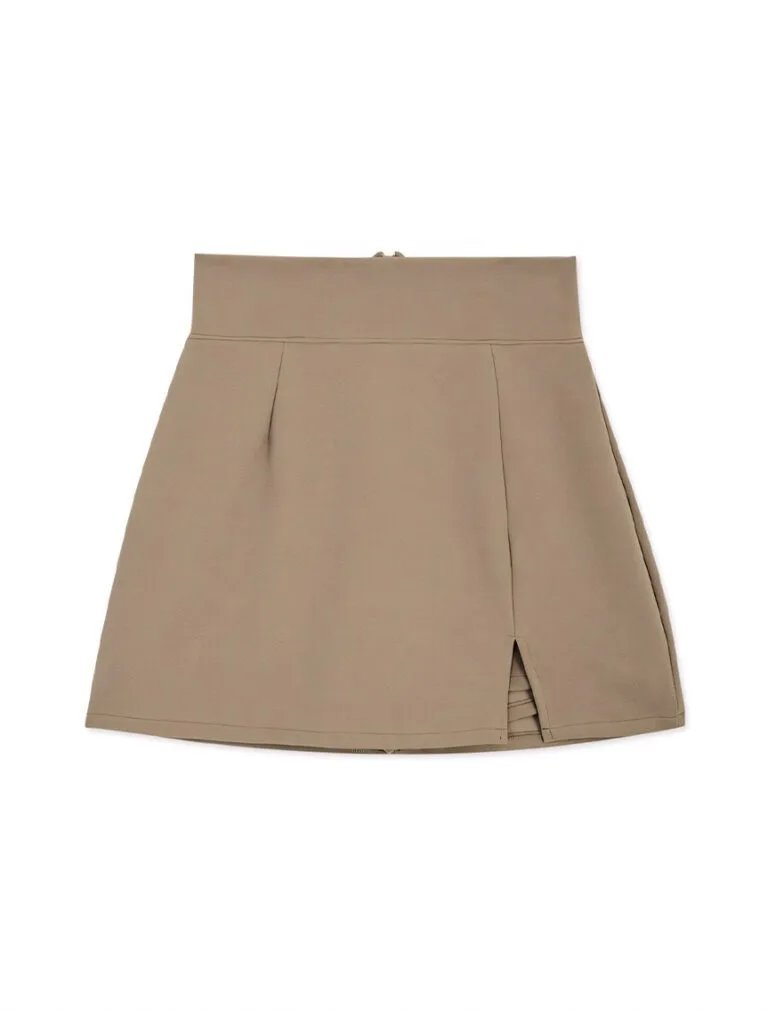 Minimalism High-West Slimming Slit Skort khaki front
