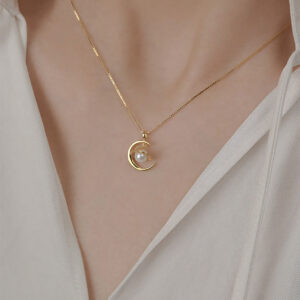 Pearl Planet Moon Necklace gold front 1