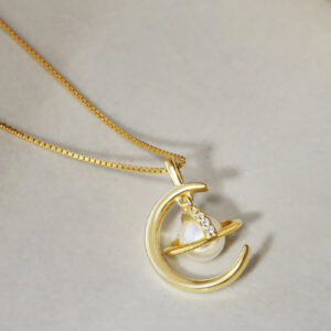 Pearl Planet Moon Necklace gold front