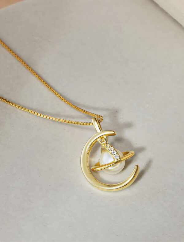 Pearl Planet Moon Necklace gold front