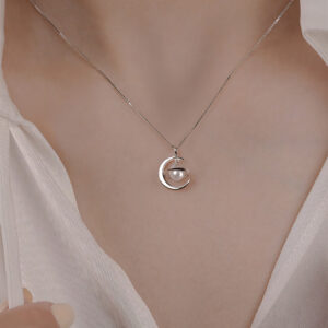 Pearl Planet Moon Necklace silver front 1