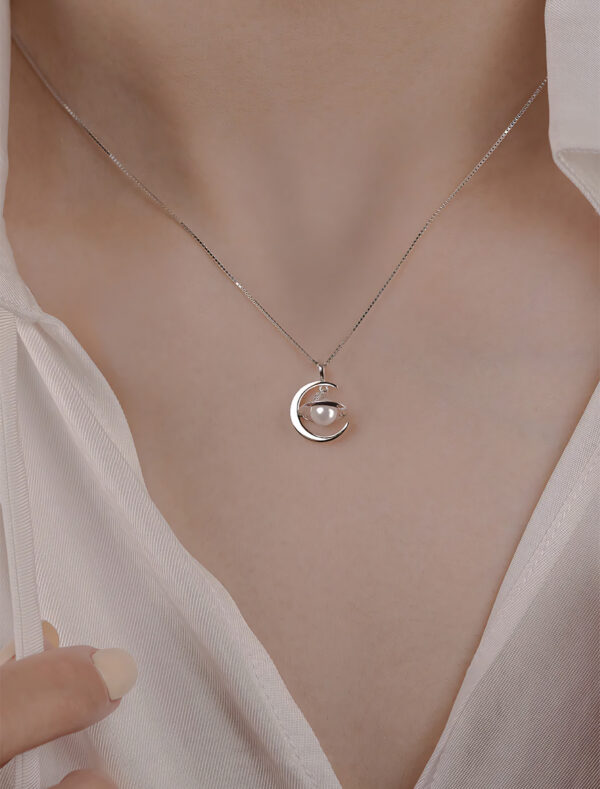 Pearl Planet Moon Necklace silver front 1