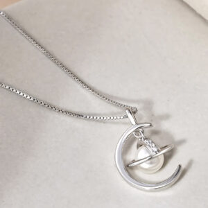 Pearl Planet Moon Necklace silver front