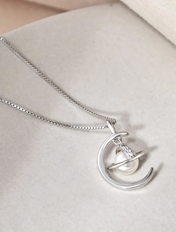 Pearl Planet Moon Necklace silver front