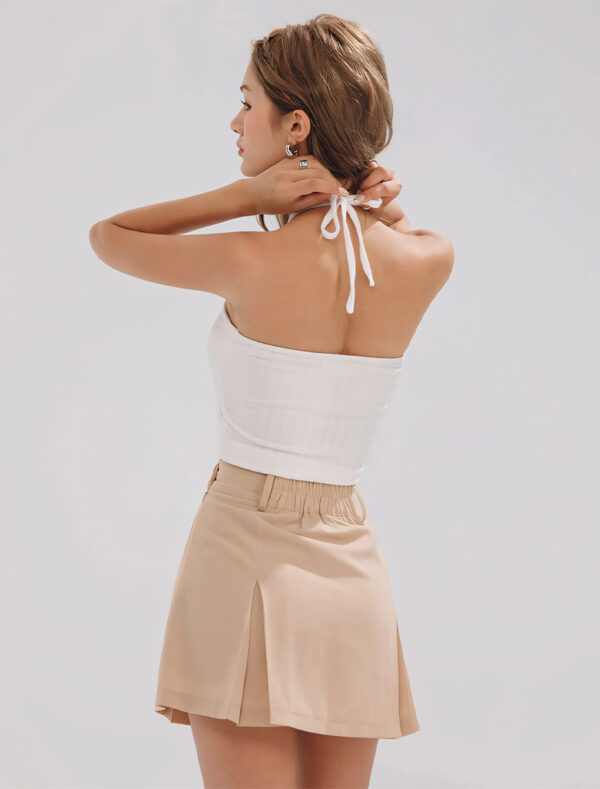 Pleated Short Skirt beige back 1