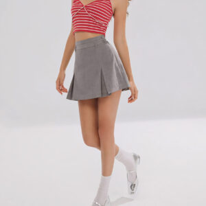 Pleated Short Skirt grey front 2