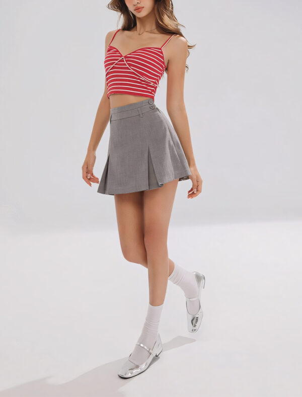 Pleated Short Skirt grey front 2