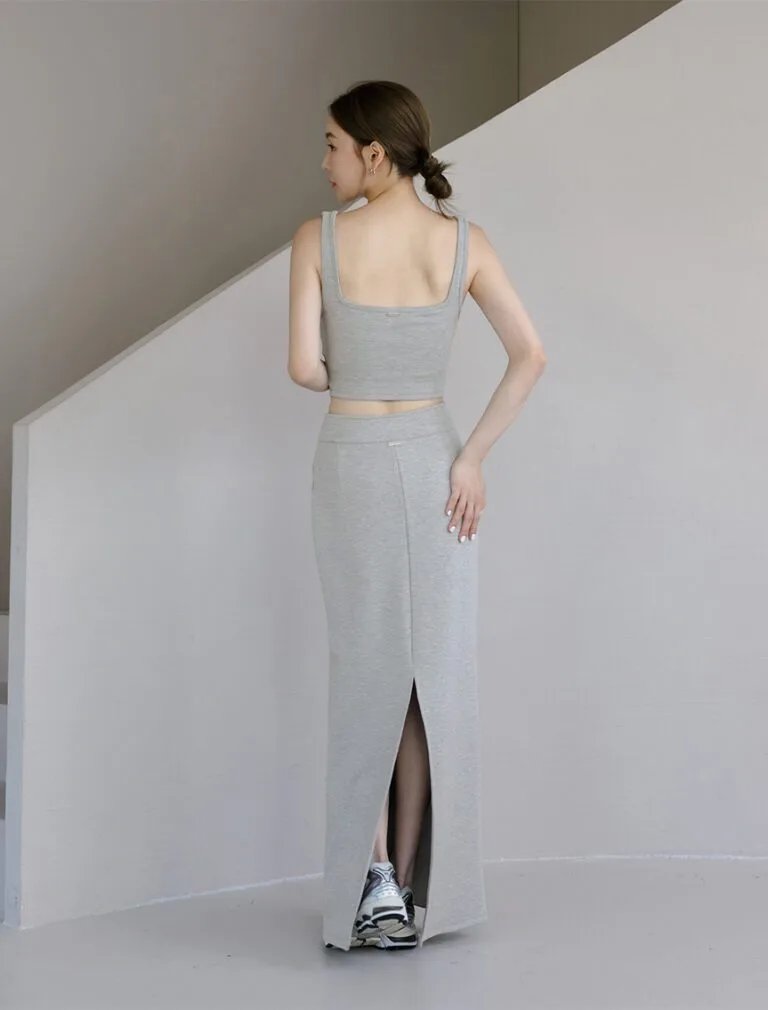 Rear Slit Maxi Skirt heather grey back