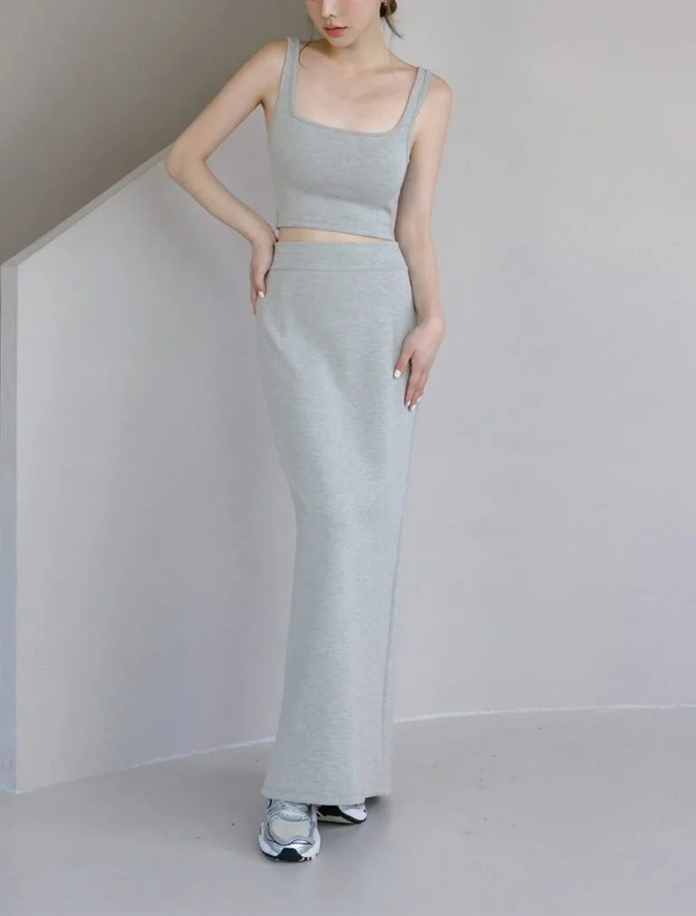 Rear Slit Maxi Skirt heather grey front 1