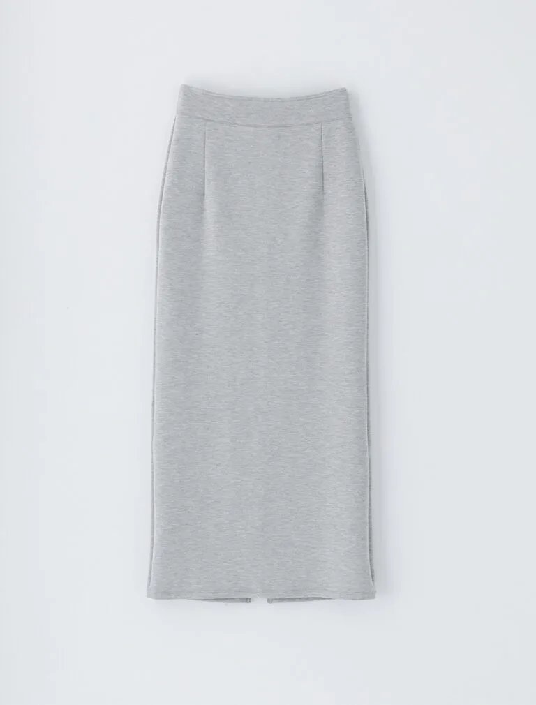 Rear Slit Maxi Skirt heather grey front