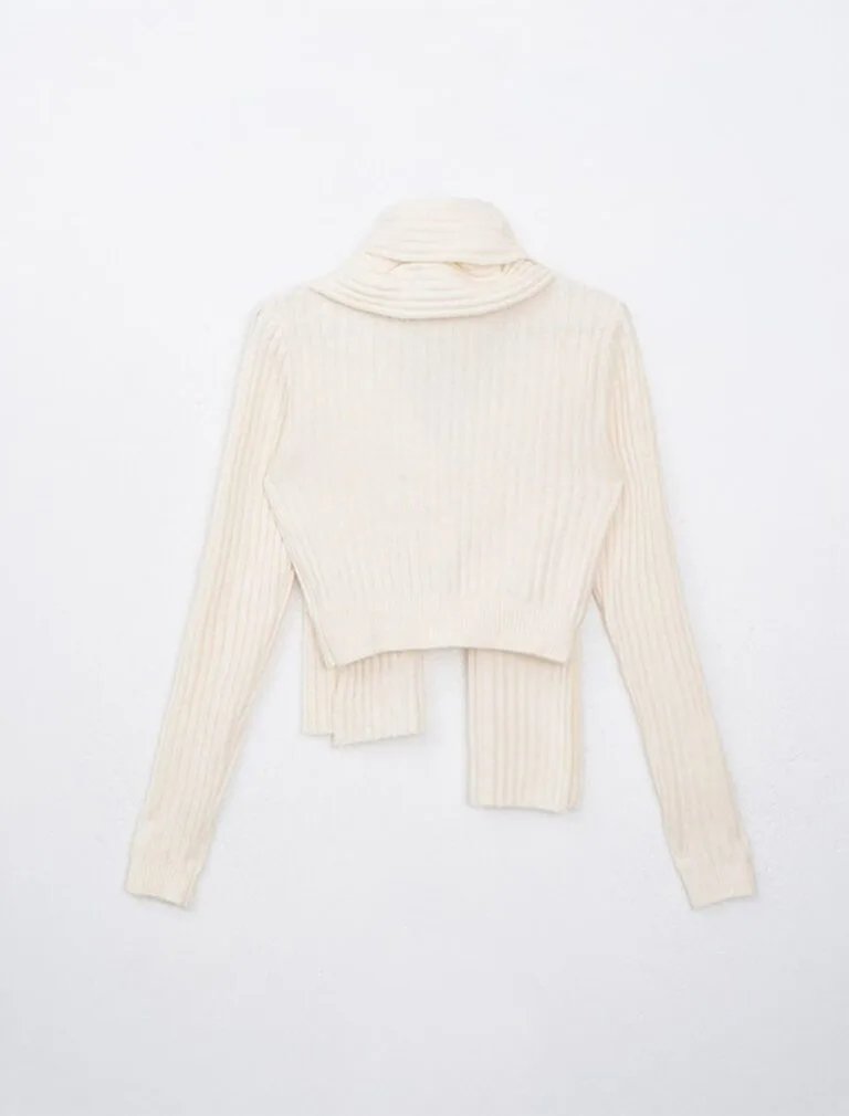 Ribbed Knit Button Front Cropped Top beige back