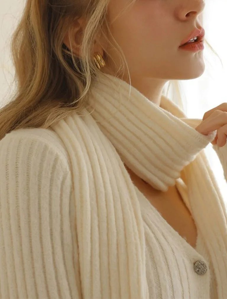 Ribbed Knit Button Front Cropped Top beige front 1