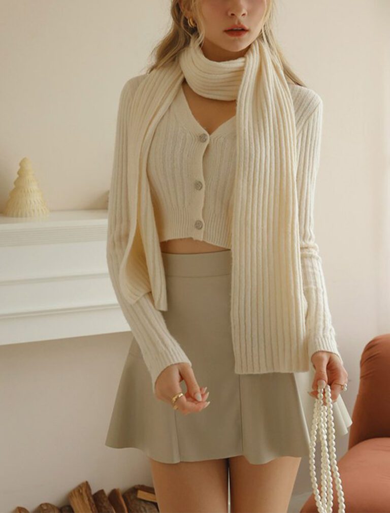 Ribbed Knit Button Front Cropped Top beige front 3