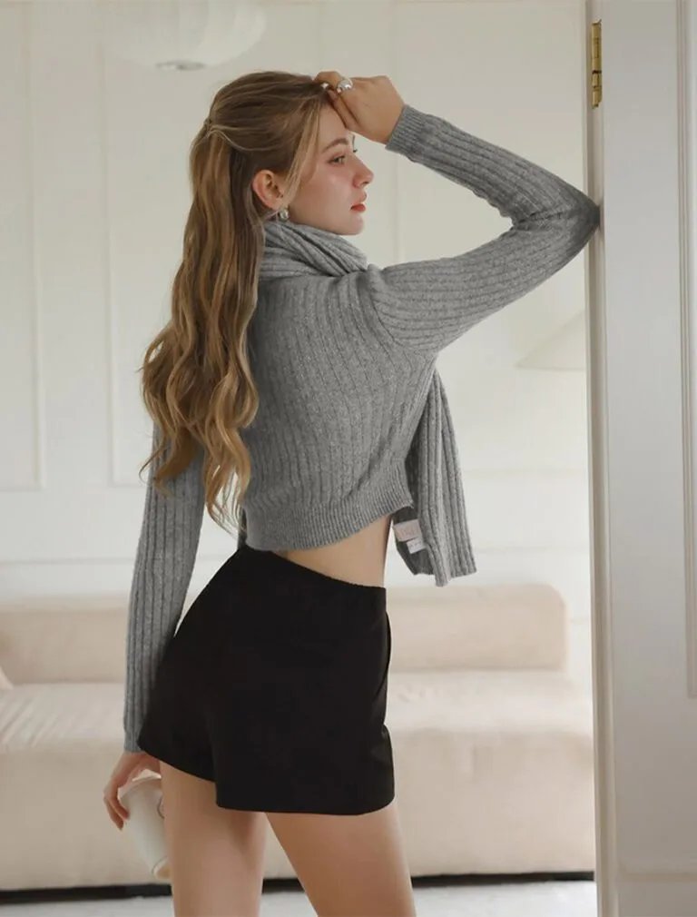 Ribbed Knit Button Front Cropped Top grey back 1