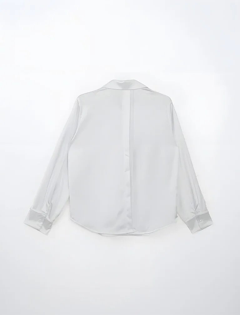 Satin Casual Long Sleeve Button Up Blouse grey back