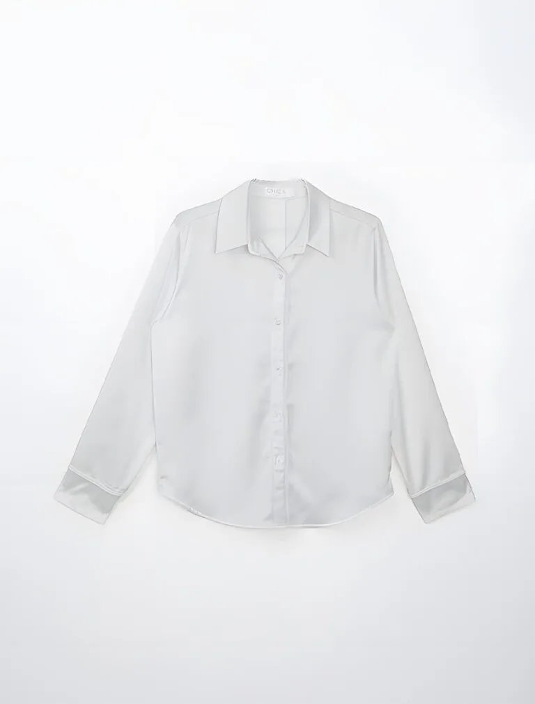Satin Casual Long Sleeve Button Up Blouse grey front