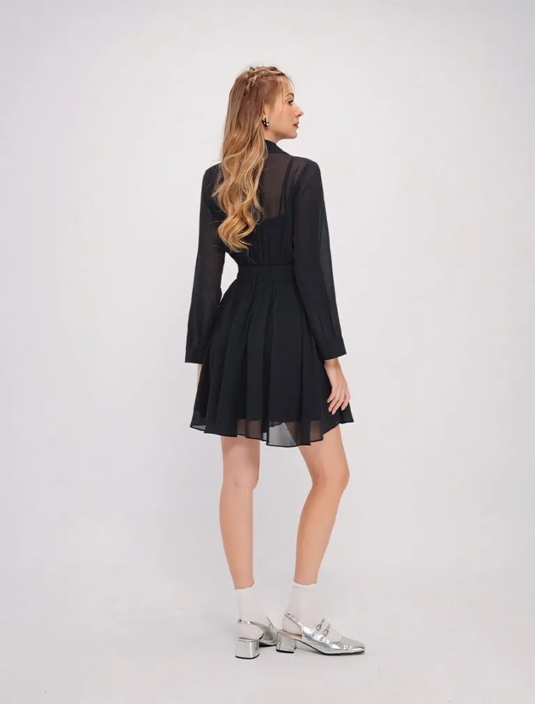 Sheer Chiffon Shirt Mini Dress black back