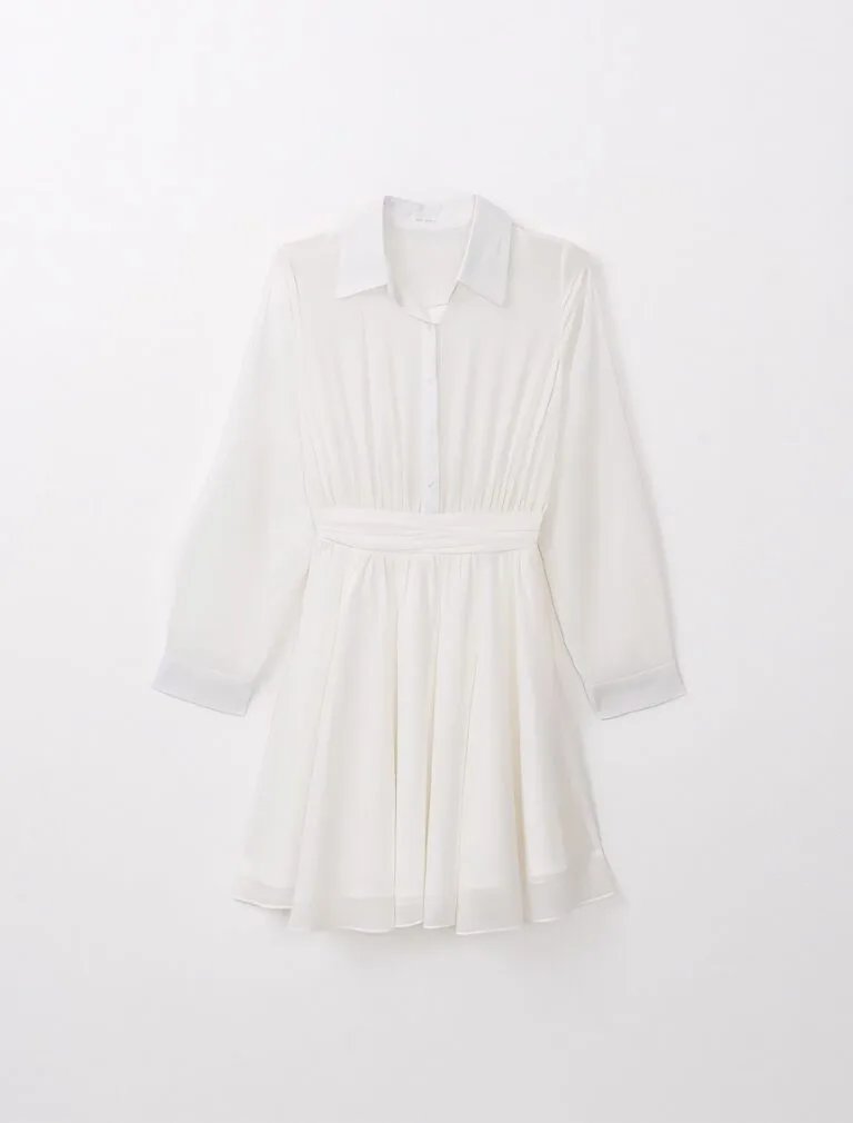 Sheer Chiffon Shirt Mini Dress white front