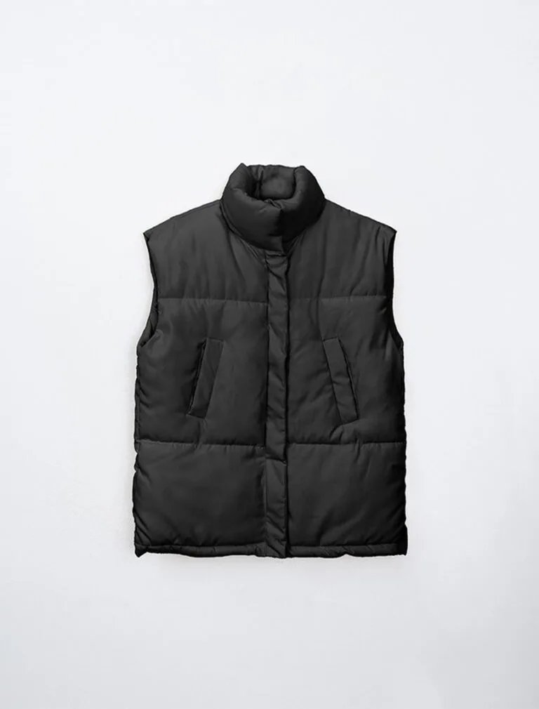 Sleeveless Puffer Gilet Vest Jackets black front