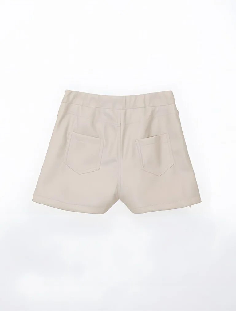 Soft Matte Stretch Faux Leather Shorts beige back