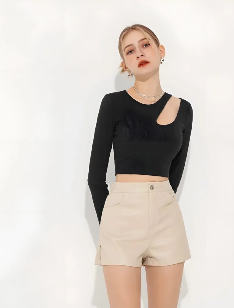 Soft Matte Stretch Faux Leather Shorts beige front 2