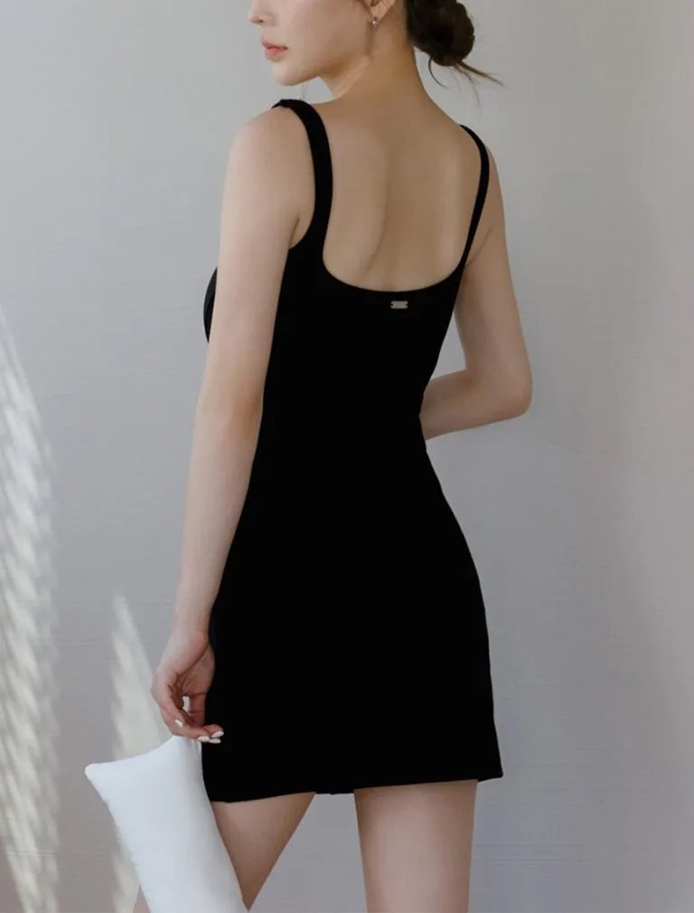 Square Neck Bodycon BRA Mini Dress black back