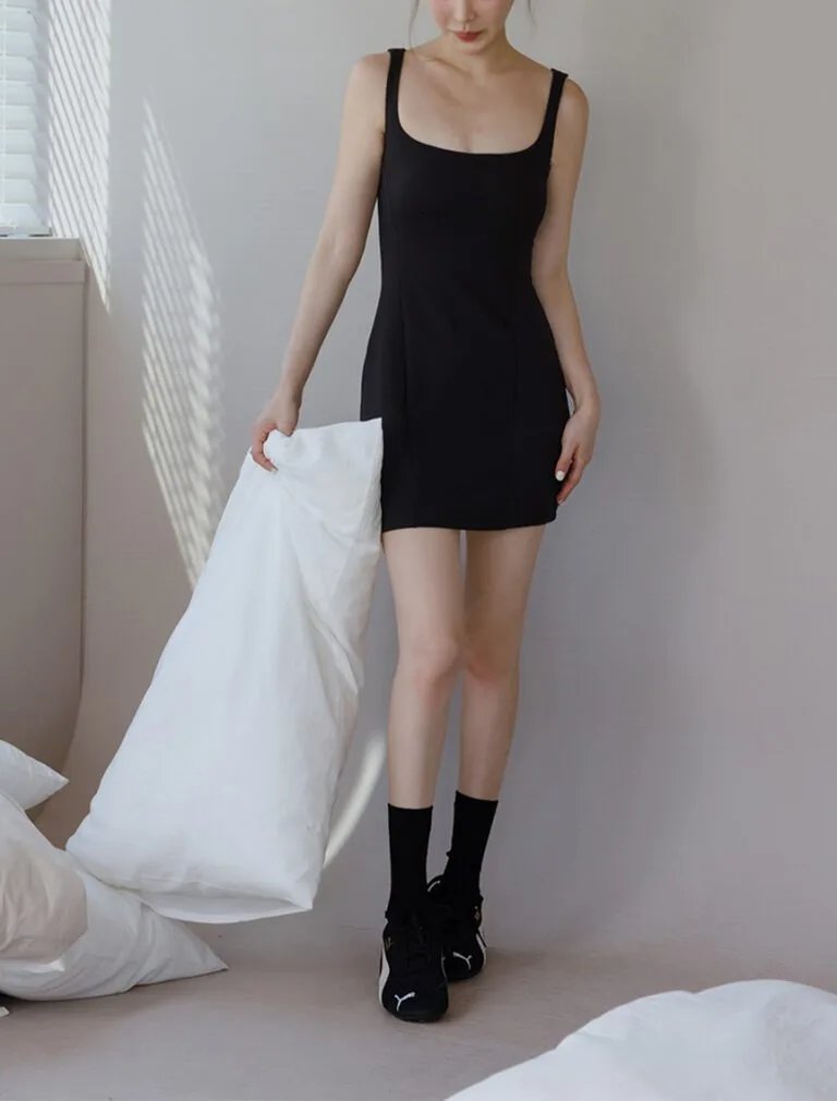Square Neck Bodycon BRA Mini Dress black front 1