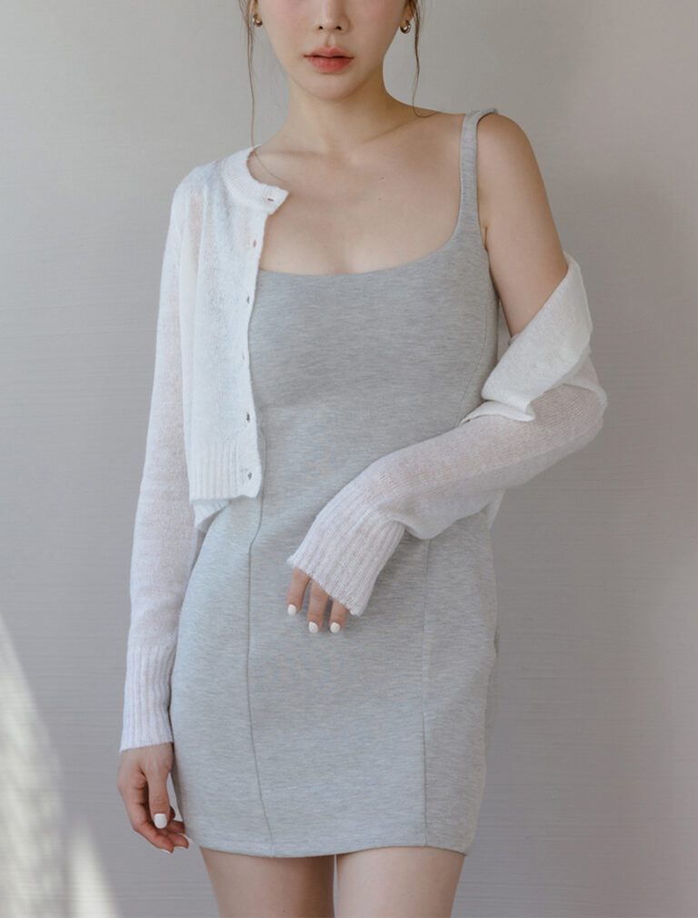 Square Neck Bodycon BRA Mini Dress grey front 1