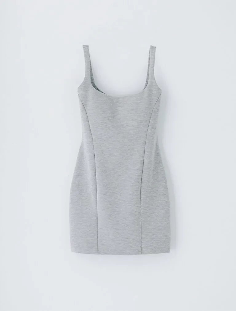 Square Neck Bodycon BRA Mini Dress grey front