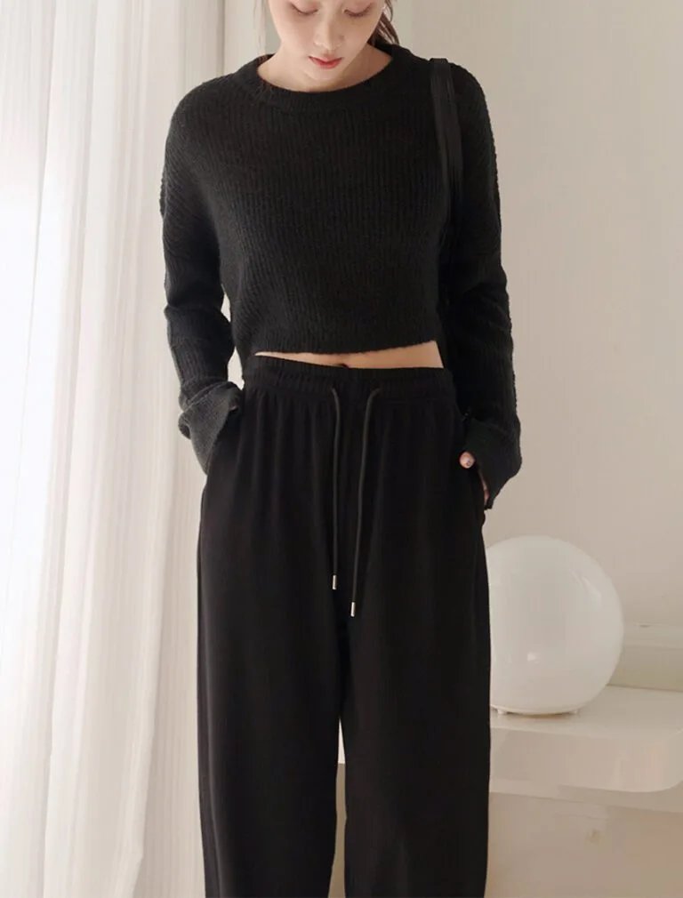Textured Knit Top black front 1