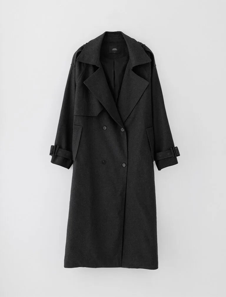 Waist-Tie Long Coat grey front