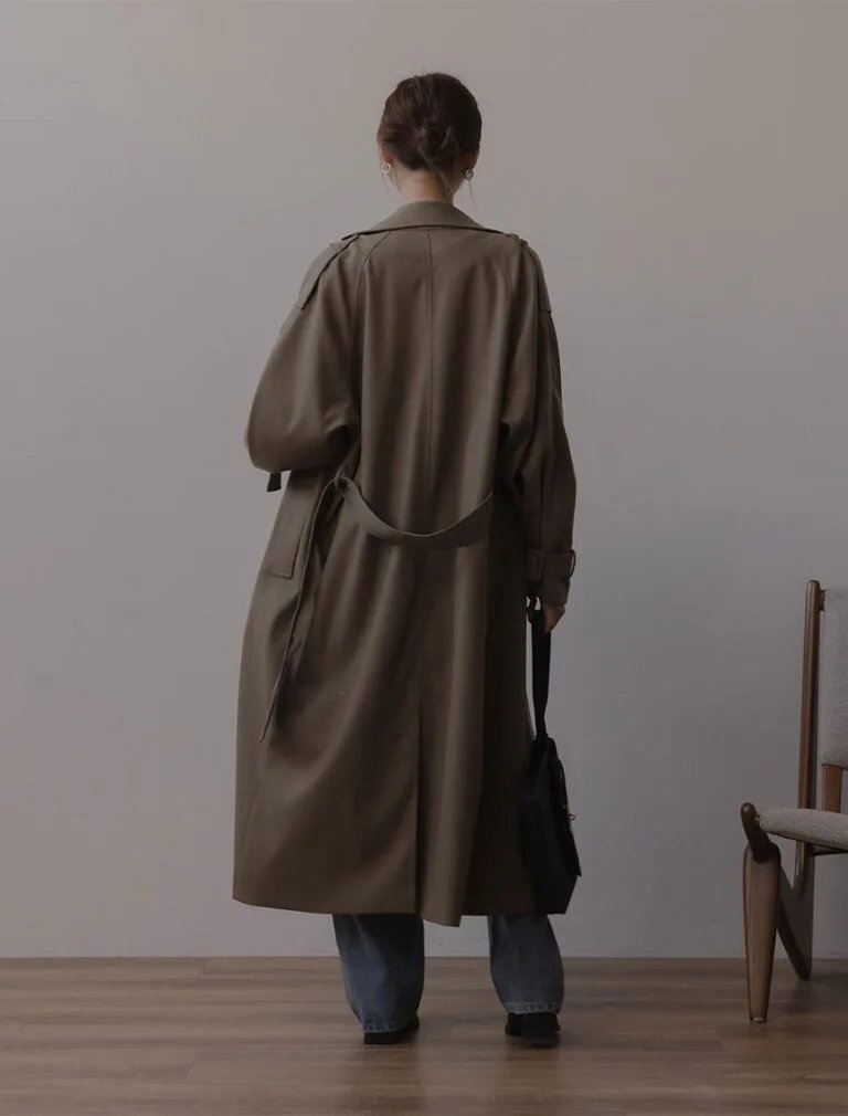 Waist-Tie Long Coat khaki back