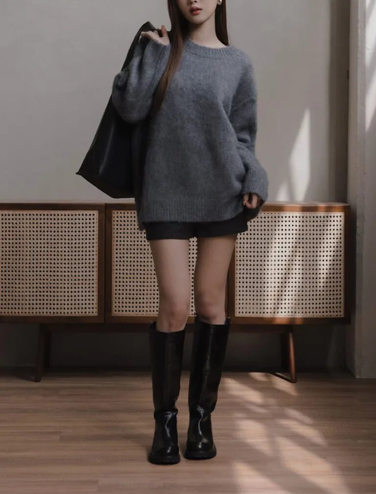 Wool Loose-Fit Knit Sweater grey front 1