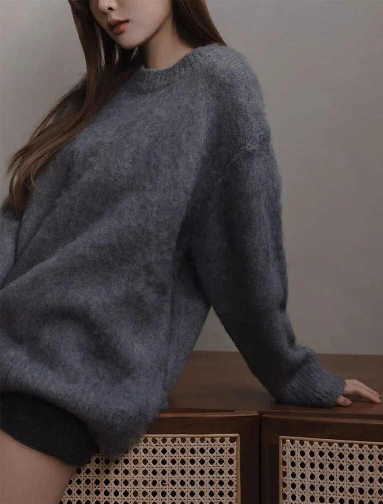 Wool Loose-Fit Knit Sweater grey front 2