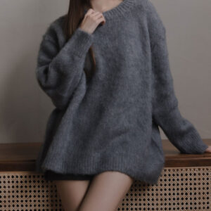 Wool Loose-Fit Knit Sweater grey front