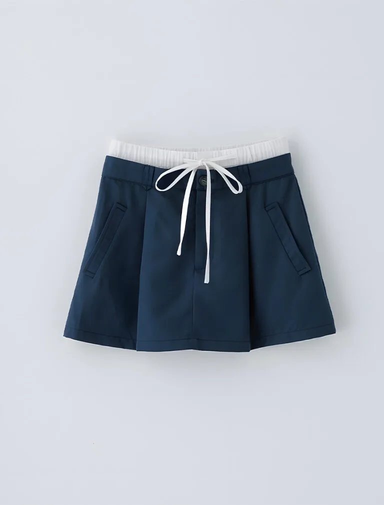 Faux Two-Piece Waist Skirt navy front
