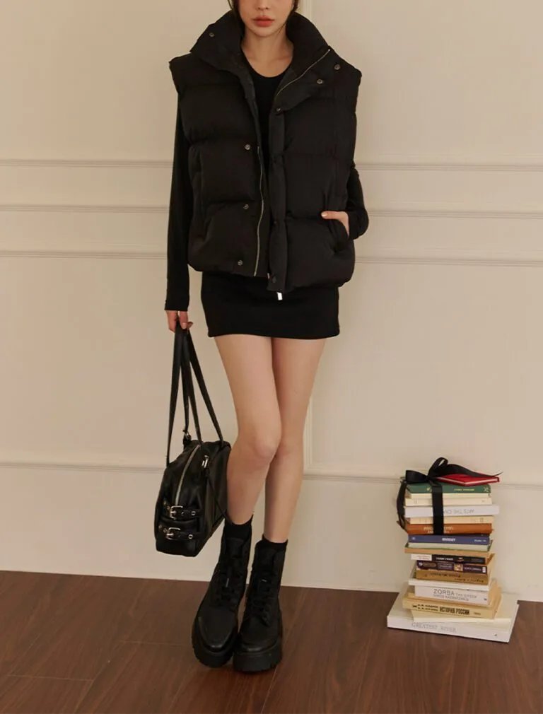 Warm Padded Vest Jacket black front 2