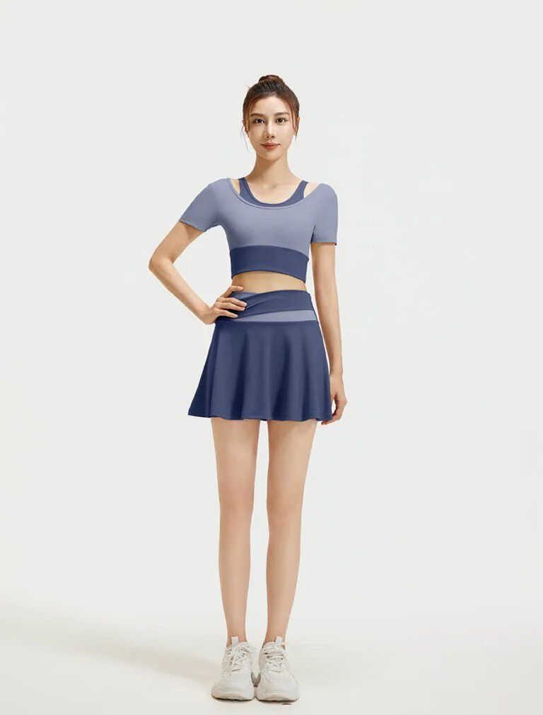 Color-Blocked Sports short skirt blue front