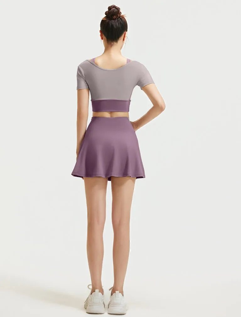 Color-Blocked Sports short skirt purple back