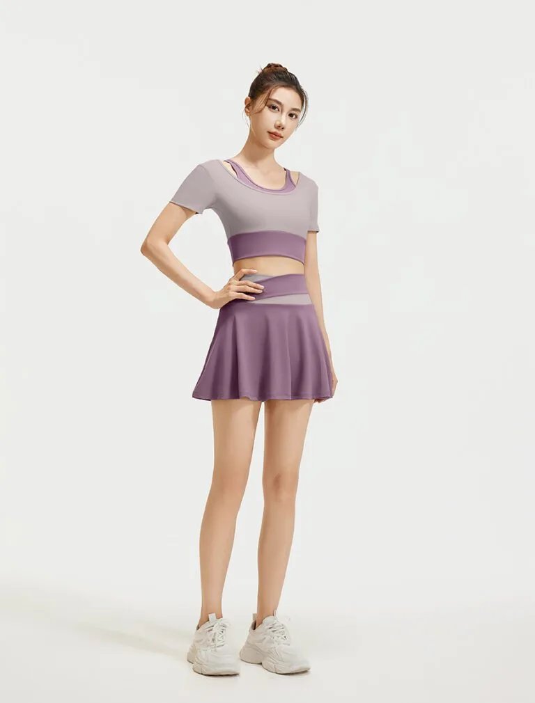 Color-Blocked Sports short skirt purple front
