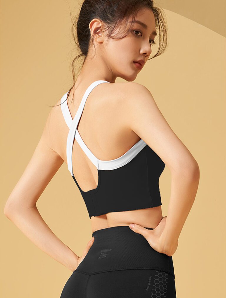 Color Strapped Sports Bra black back