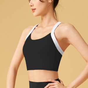 Color Strapped Sports Bra black front