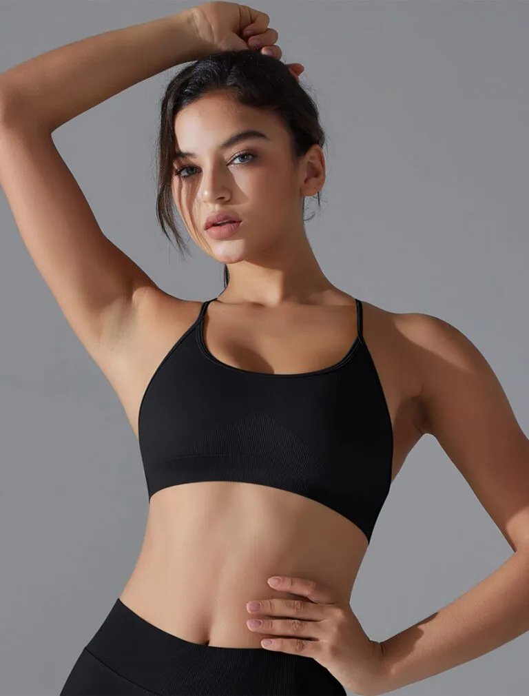 Cross Back High-Elastic Sports Bra black front