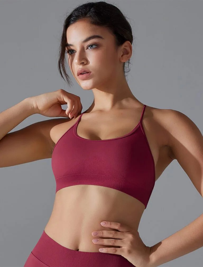 Cross Back High-Elastic Sports Bra burgundy front