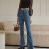 Distressed Frayed Hem Flare Jeans blue front 2